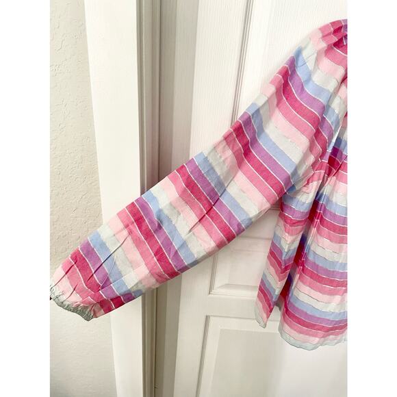 J. Crew Peasant Top in Metallic Pastel Stripe Pink Purple Size Small New - Picture 6 of 14